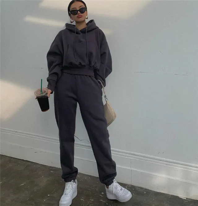 Ladies Velvet 2 piece Sports Pullover Suit Black - Shop at LoveMi