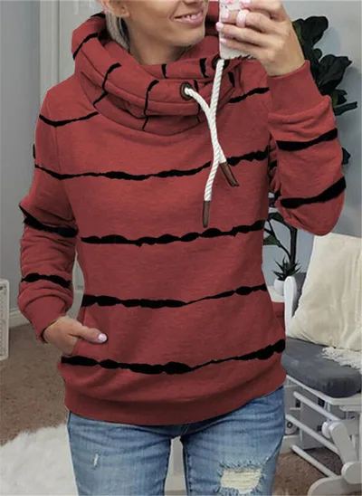 Printed Hooded Fleece Striped Sweatshirt Red - Shop at LoveMi