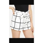 Ladies Check Waist Belt Shorts - White