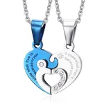 Love puzzle titanium steel couple necklace - Blue