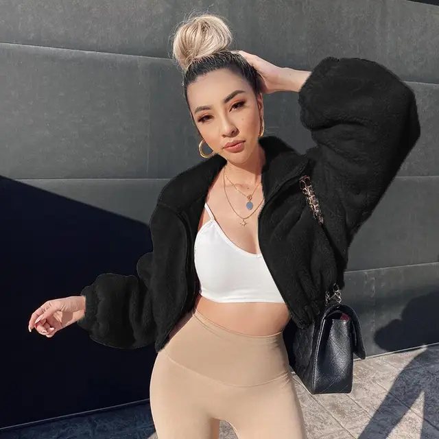 Plush Zipper Sweater Loose Western Style Long Sleeve Top Women's Clothing Black - Shop at LoveMi