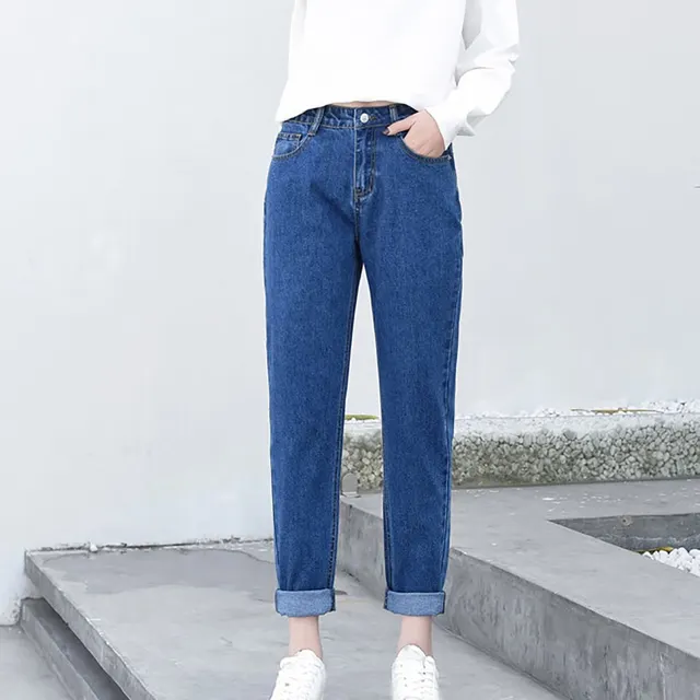 Korean version versatile loose straight denim Dark Blue - Shop at LoveMi