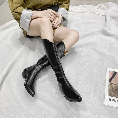 High heels thick heel pointed toe boots Black - Shop at LoveMi