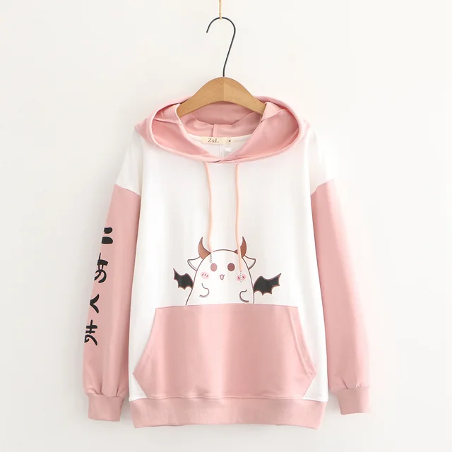 Spring and Autumn Hooded College Style Loose Top Pink - Shop at LoveMi