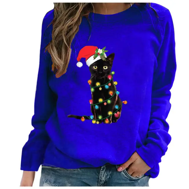 Printed round neck hoodie Blue - Shop at LoveMi