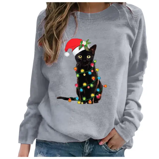 Printed round neck hoodie Grey - Shop at LoveMi