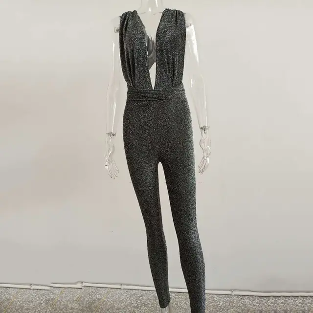 Suspender bright silk sexy one piece pants Dark Silver - Shop at LoveMi