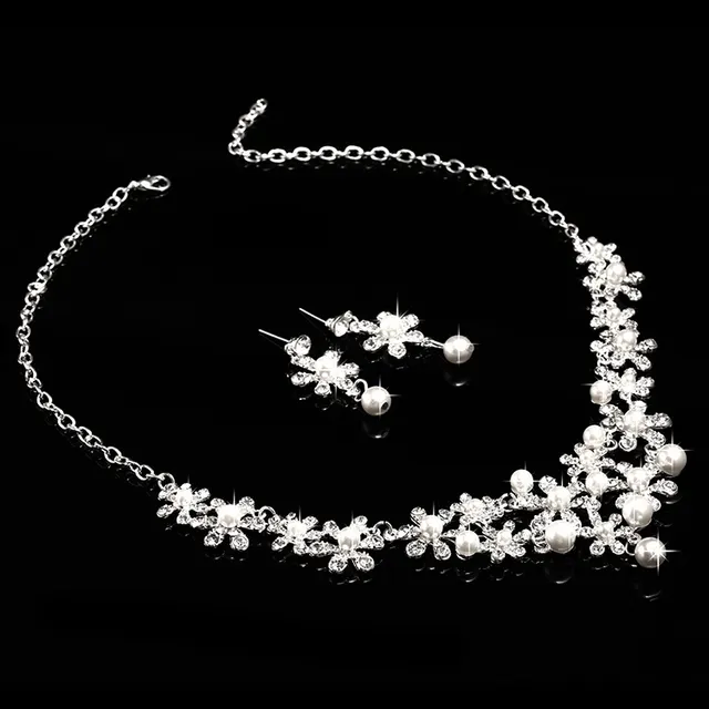 Bridal headdress, three sets of crystal flower necklace, diamond earrings, European and American Wind crown, wedding jewelry Necklace And Studs - Shop at LoveMi