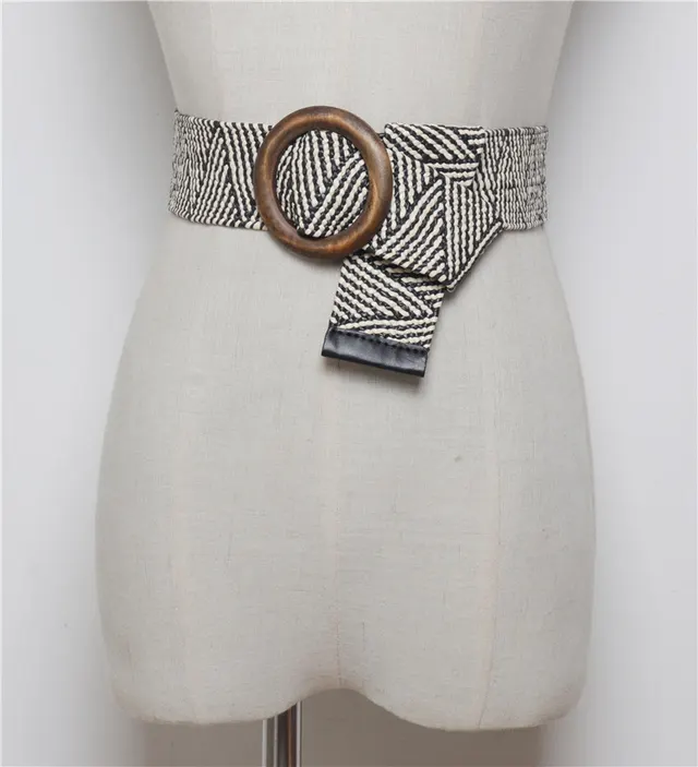 Woven round buckle belt with bohemian wax rope Stripe - Shop at LoveMi