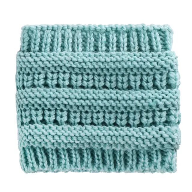 Women Headwrap Ponytail Beanies Hat Winter Warm Ear Warmer Head Wrap Casual Crochet Turban Hats Female Soft Knit Woolen Caps Lake Blue - Shop at LoveMi