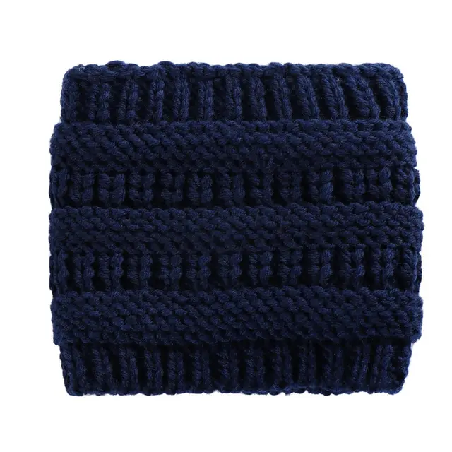 Women Headwrap Ponytail Beanies Hat Winter Warm Ear Warmer Head Wrap Casual Crochet Turban Hats Female Soft Knit Woolen Caps Navy Blue - Shop at LoveMi