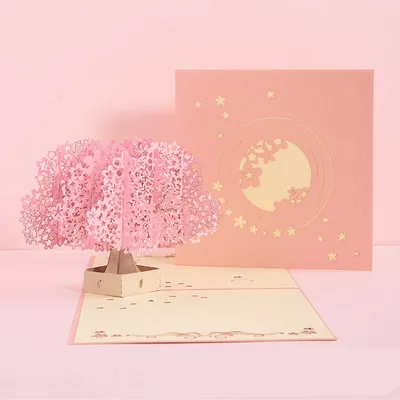 3D Laser Cut Handmade Sakura Kissing Lover Paper Invitation Greeting Card Cherry Blossoms - Shop at LoveMi