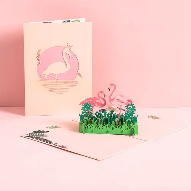 3D Laser Cut Handmade Sakura Kissing Lover Paper Invitation Greeting Card Flamingo - Shop at LoveMi