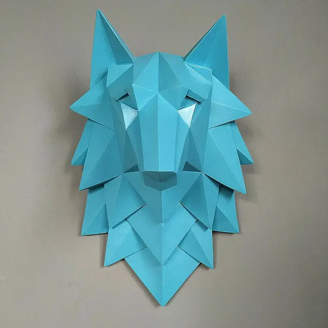 House statue decoration accessories 3D abstract wolf head sculpture wedding christmas wall decoration handmade resin art crafts Blue - Shop at LoveMi