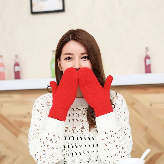 Fingerless gloves women's winter plush wool Red - Shop at LoveMi