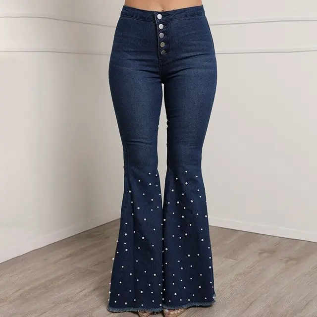Beaded flared pants Dark Blue - Shop at LoveMi