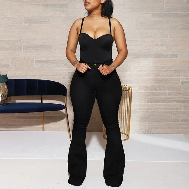 Stretch high waist denim trousers Black - Shop at LoveMi