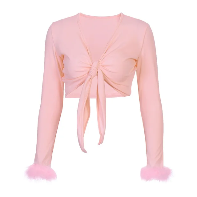 Autumn long sleeved T shirt with umbilical cord hair Pink - Shop at LoveMi