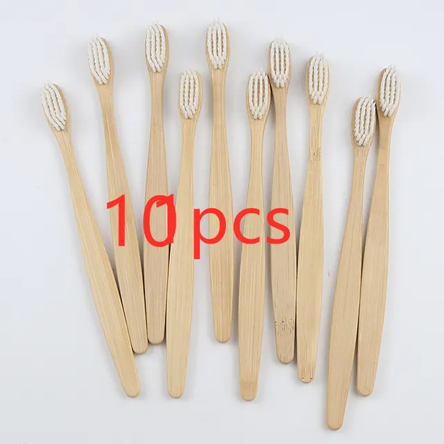 Bamboo toothbrush rainbow bamboo toothbrush colorful bamboo toothbrush environmental protection bamboo handle toothbrush White10Pc - Shop at LoveMi