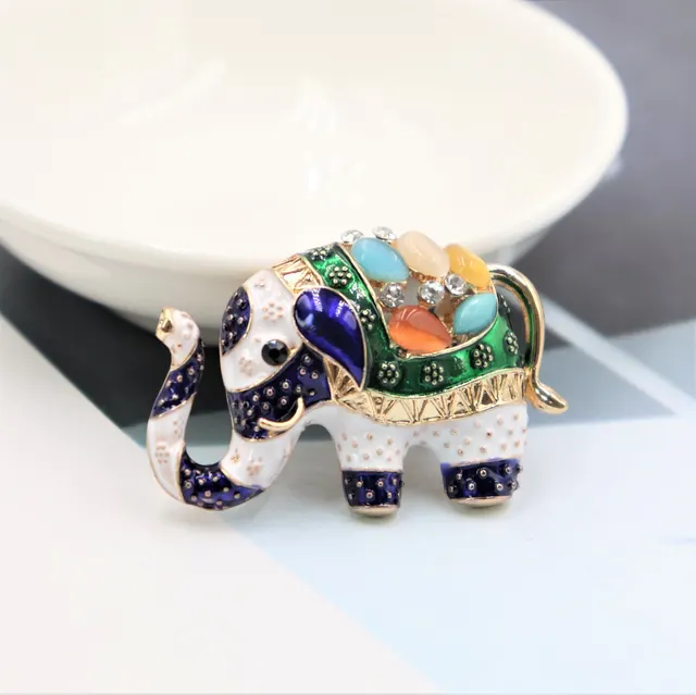 Oil Drop Retro Enamel Color Elephant Mini White Blue - Shop at LoveMi
