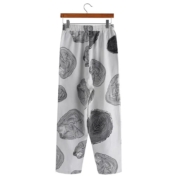 Elastic waist printed carrot pants White - Shop at LoveMi