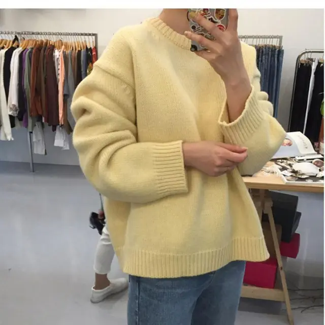 Pullover sweater on autumn and winter round neck Yellow - Shop at LoveMi
