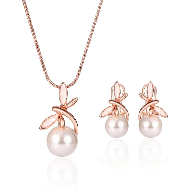 Fashionable Pearl Necklace Earrings Bridal Party Jewelry Set Default - Shop at LoveMi