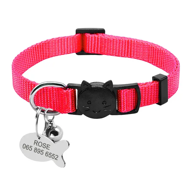 Personalized Safety Breakaway Nylon Quick Release Cat Collar ID Tag Set Pink - Shop at LoveMi
