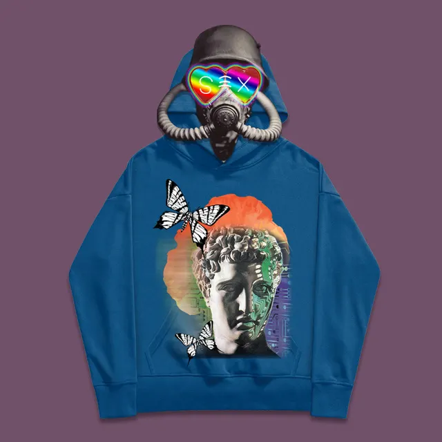 Insect butterfly printing cotton hooded sweatshirt Sapphire Blue - Shop at LoveMi