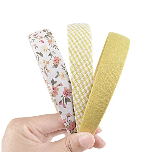 Floral Fine Hair Band Set Fabric Printing Headband Yellow - Shop at LoveMi