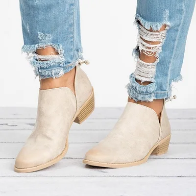 Spring Autumn Women Butterfly knot Boots Slip On Med High Heels Female Shoes Short Boots Pointed Toe Shoes Woman Beige - Shop at LoveMi