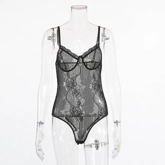 Lace stitching sexy jumpsuit - Black