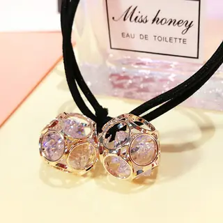 Korean version of hair accessories headdress Dongdaemun new alloy zircon hair ring hollow head rope double ball rubber band hair rope mixed batch -...