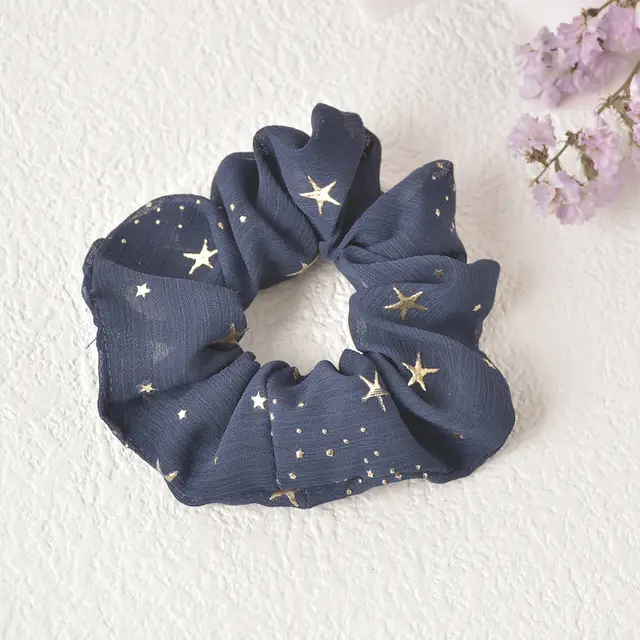 Pig Intestine Star Tie Hair Rubber Band Chiffon Hair Rope Small Ornaments Navy Blue - Shop at LoveMi