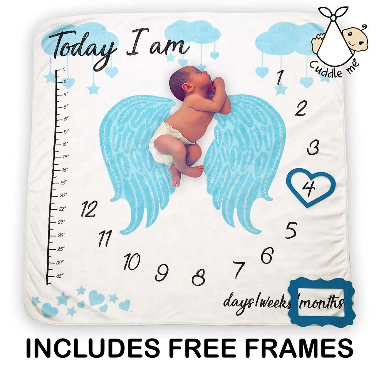 Infant Baby Photo Blanket Photography Prop Backdrop Cloth Wing Calendar Printed Newborn Boys Girls Photos Accessories - Wing Blue