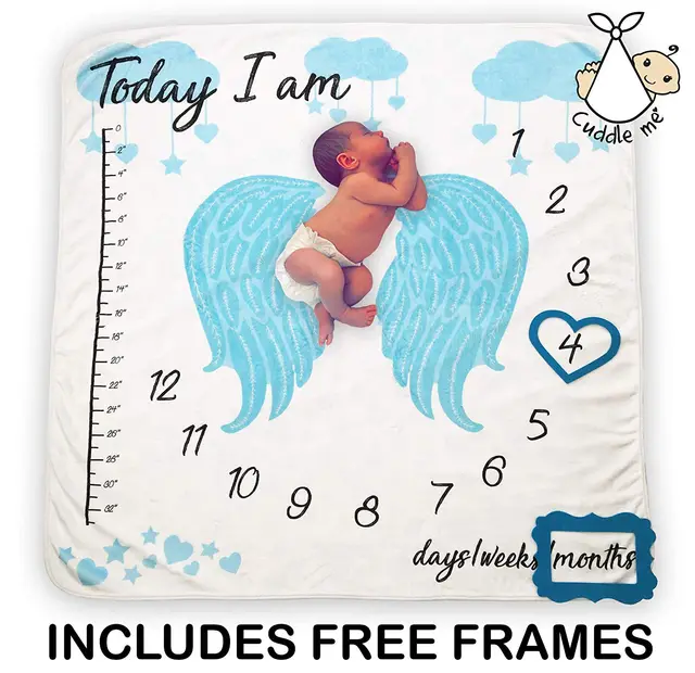 Infant Baby Photo Blanket Photography Prop Backdrop Cloth Wing Calendar Printed Newborn Boys Girls Photos Accessories Wing Blue - Shop at LoveMi