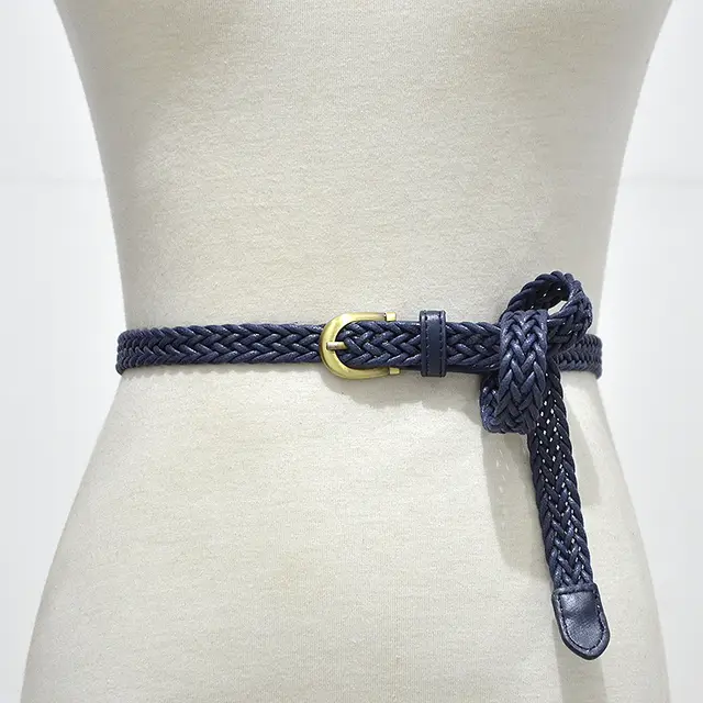 Classic vintage wax rope braided thin belt Blue - Shop at LoveMi