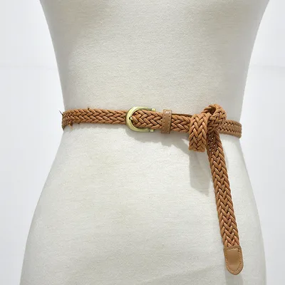 Classic vintage wax rope braided thin belt Brown - Shop at LoveMi