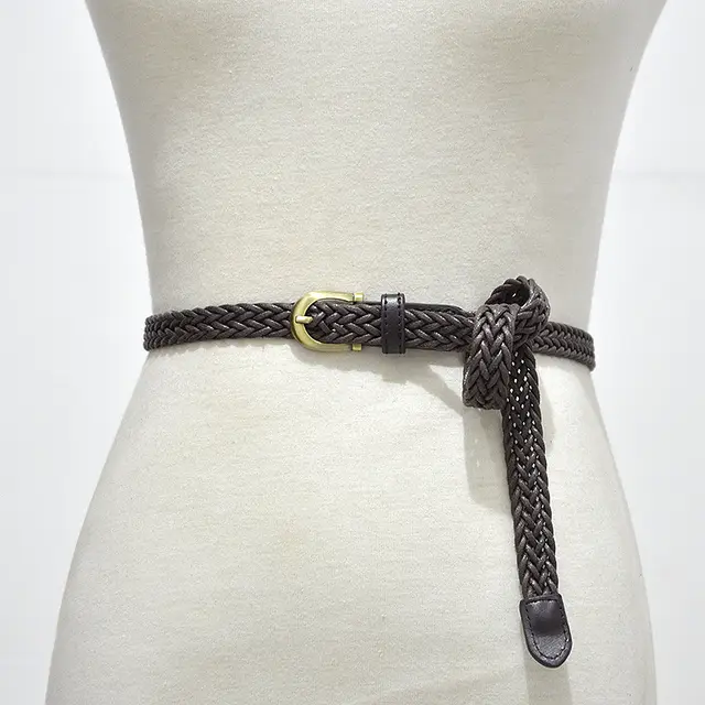 Classic vintage wax rope braided thin belt Coffee Color - Shop at LoveMi