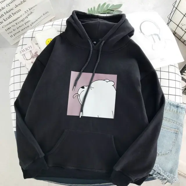 New autumn and winter loose Korean style hooded jacket Black - Shop at LoveMi