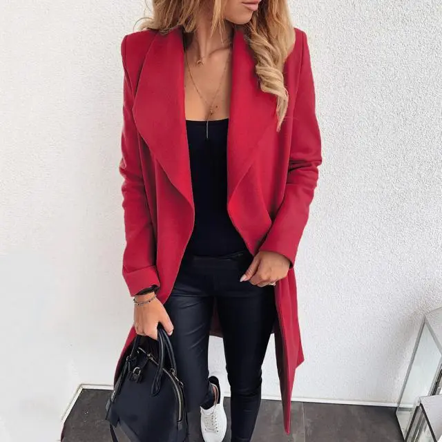 Lapel woolen coat Red - Shop at LoveMi