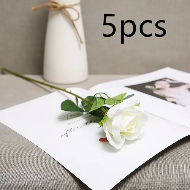 Artificial Red Rose Flowers Living Room Home Decoration Flowers Bouquet White5Pcs - Shop at LoveMi