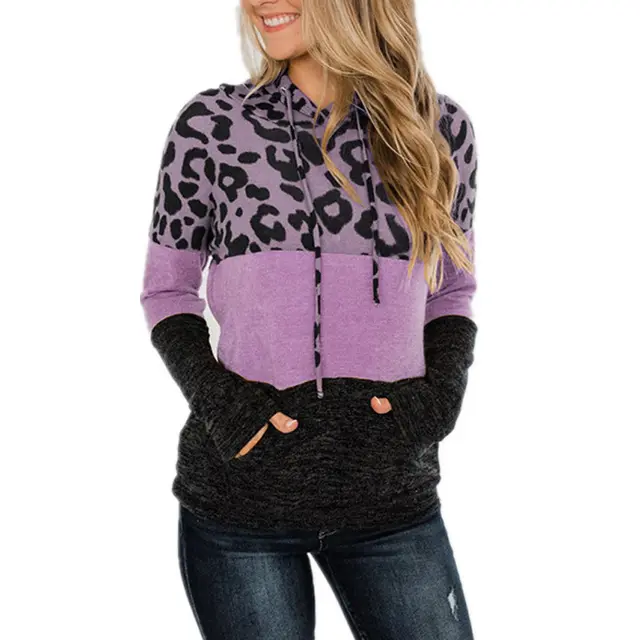 Hooded Mosaic printed loose hoodie Purple - Shop at LoveMi