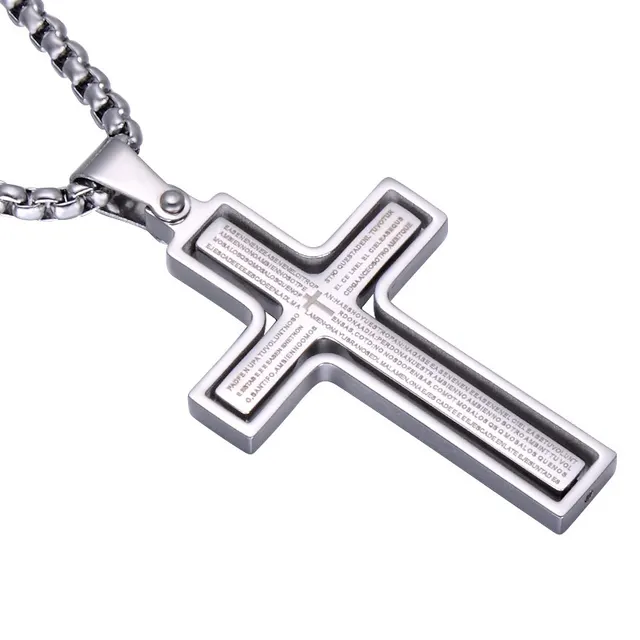 Stainless steel rotatable bible verse cross pendant necklace Steel Color - Shop at LoveMi