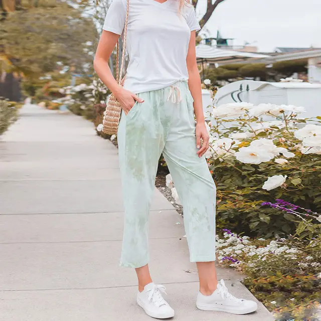 Tie dye high waisted printed slacks Green Nine Points - Shop at LoveMi