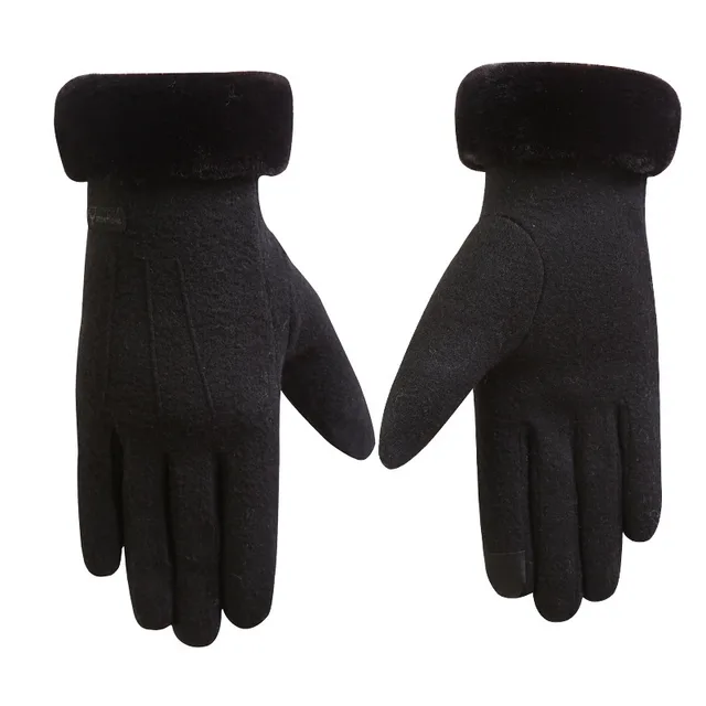 Autumn and winter cashmere full finger gloves women Black - Shop at LoveMi