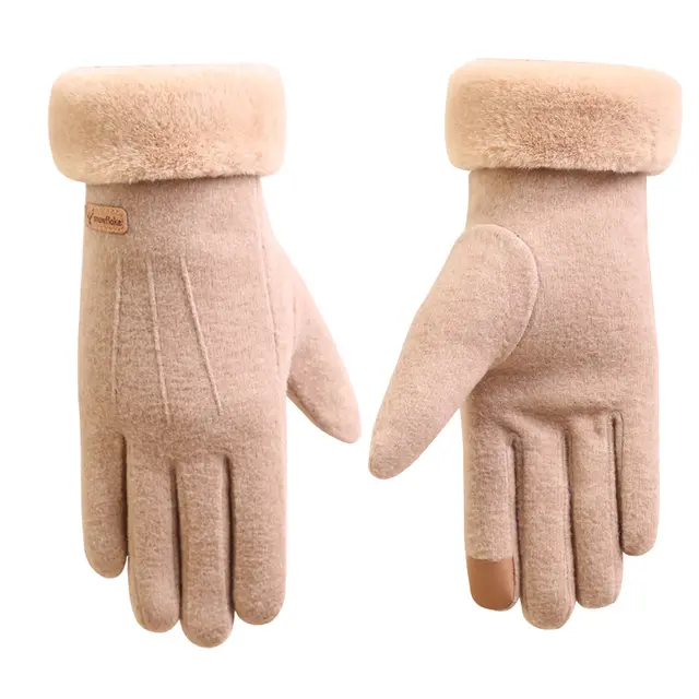 Autumn and winter cashmere full finger gloves women Khaki - Shop at LoveMi