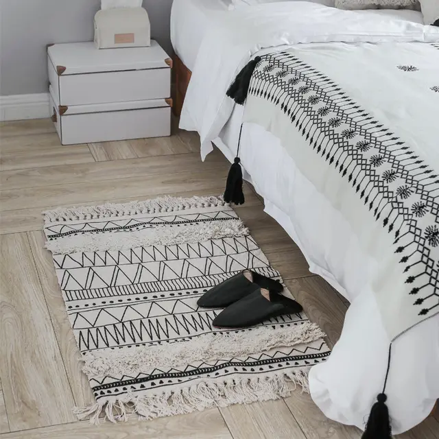 Carpet geometric household cotton and linen mat Black White - Shop at LoveMi