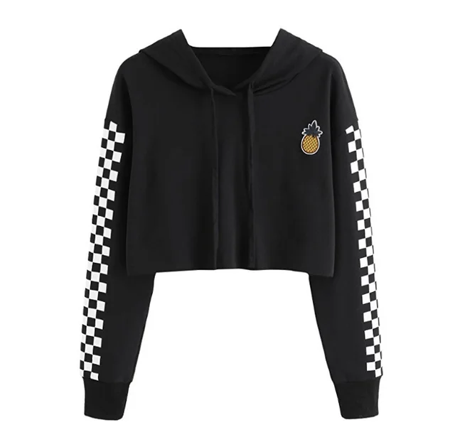 Women's Sweater Pineapple Flower Hooded Pullover Long Sleeves Black - Shop at LoveMi