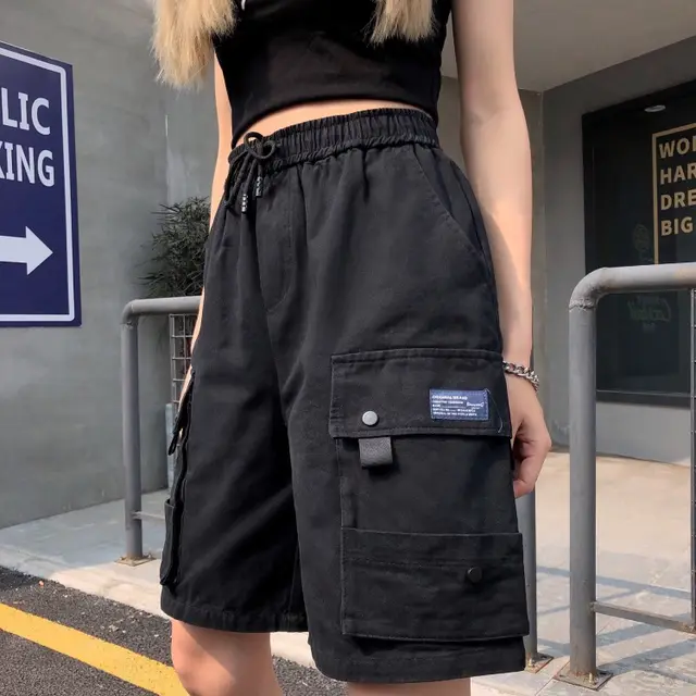 Women's summer tooling five point pants Black - Shop at LoveMi